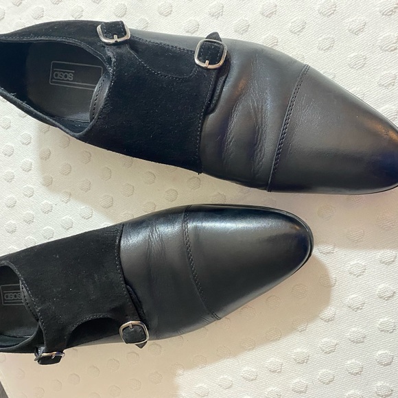 ASOS DESIGN monk shoes in black with suede leather emboss panel - Picture 7 of 15